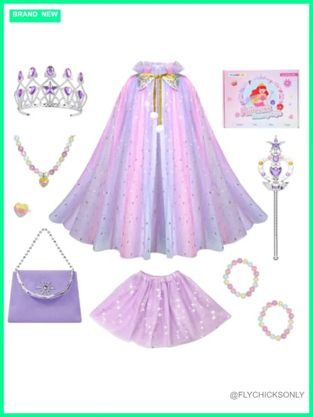 Princess Dress Up Cape & Tutu Set, Mesh Fabric, Pretend Play Costume